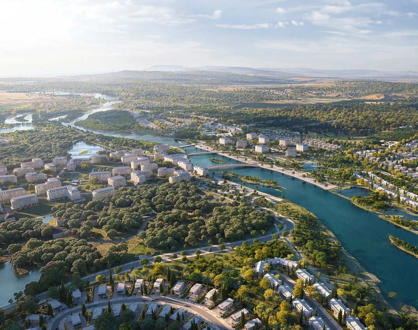 Tbilisi Waterfront masterplan with residential districts along the Kura River